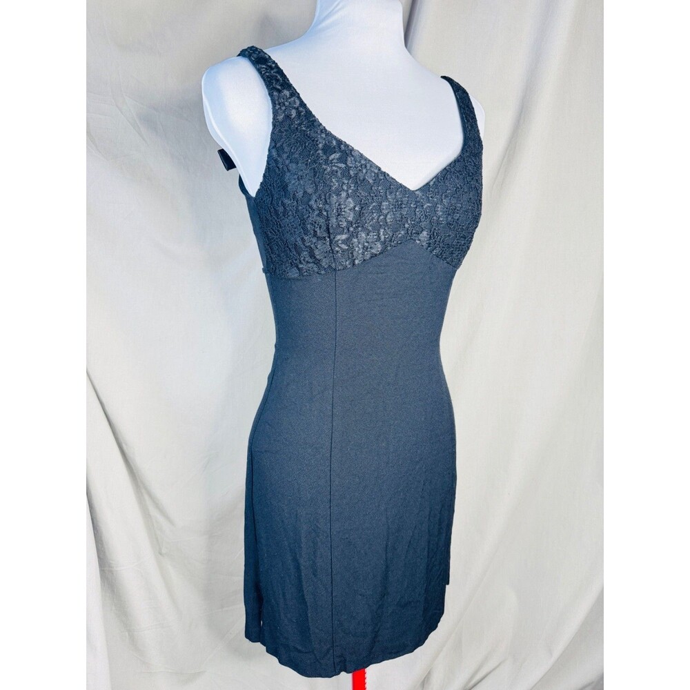 Vintage Just Choon 90s y2k little black lace mini dress slit and bow details EUC
